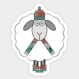 Cosy Winter Sheep With Christmas Tartan Hat, Scarf and Boots Sticker